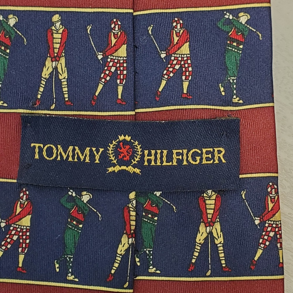 Tommy Hilfiger Mens Silk Tie Vintage Golfers Navy Burgundy Striped Made in USA - Picture 3 of 5